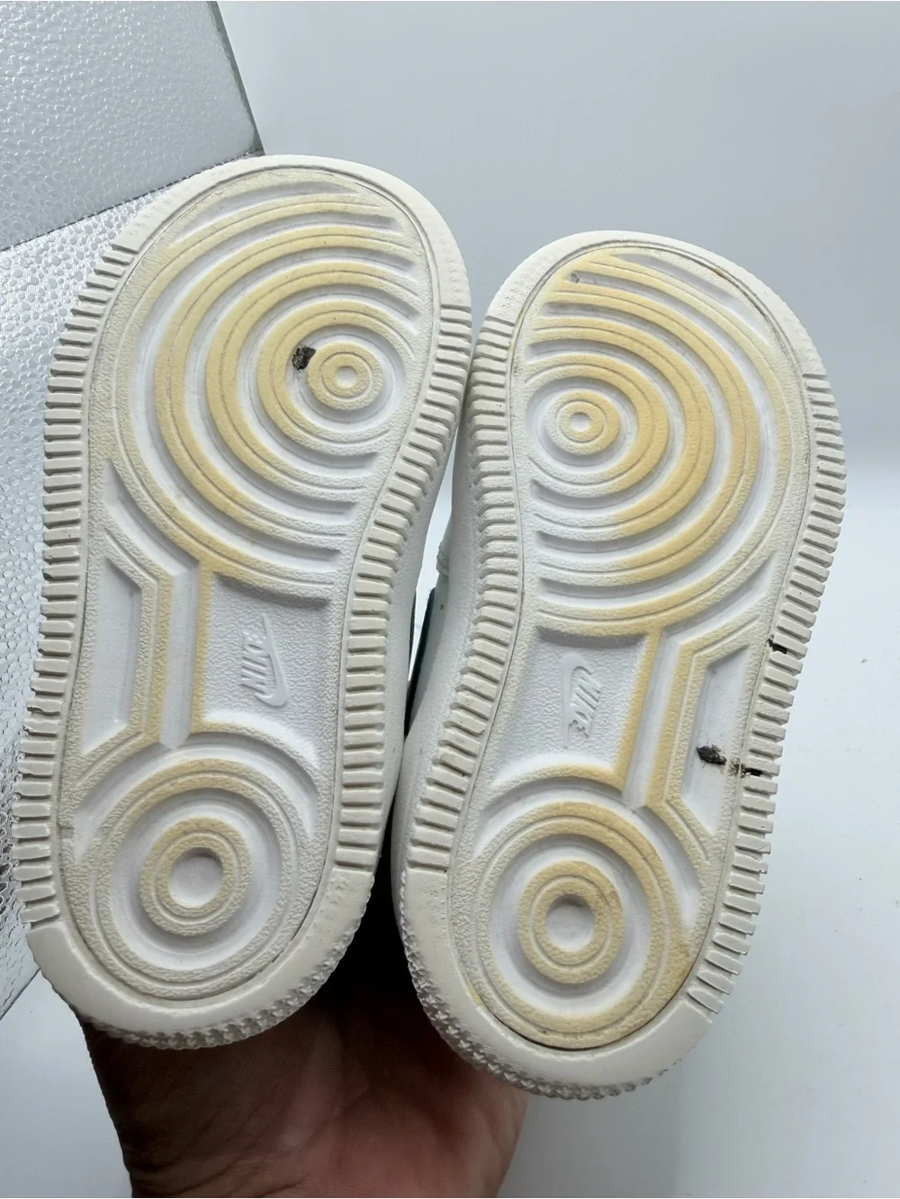 Nike White Kids Sneakers with Dark Green Swoosh